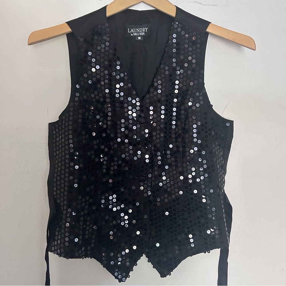 Vintage Laundry By Shelli Segal Black Sequin Vest Top